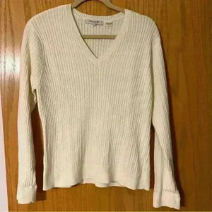 Vintage Cream Knit V-Neck Sweater Womens Size PXL Boho Cottagecore